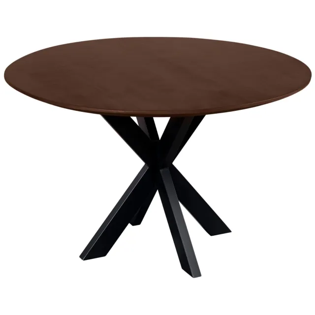 QUVIO Eettafel Sofia - Rond - Ø 120 cm - Stalen kruispoot - FSC gecertificeerd mangohout - Bruin