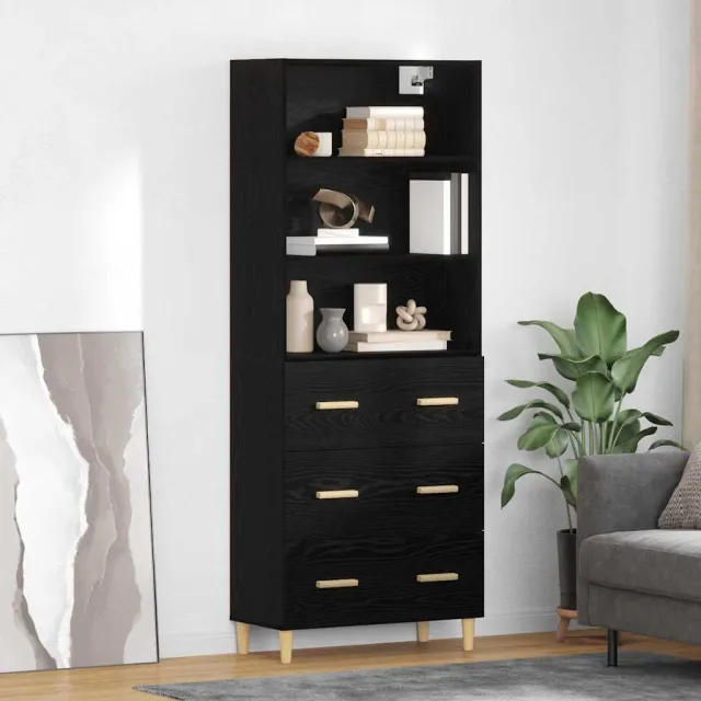 vidaXL Hoge kast Zwart Eiken 69,5 x 32,5 x 180 cm Bewerkt hout