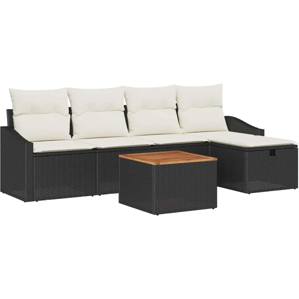 vidaXL Tuinbankenset 6 st Zwart poly rattan