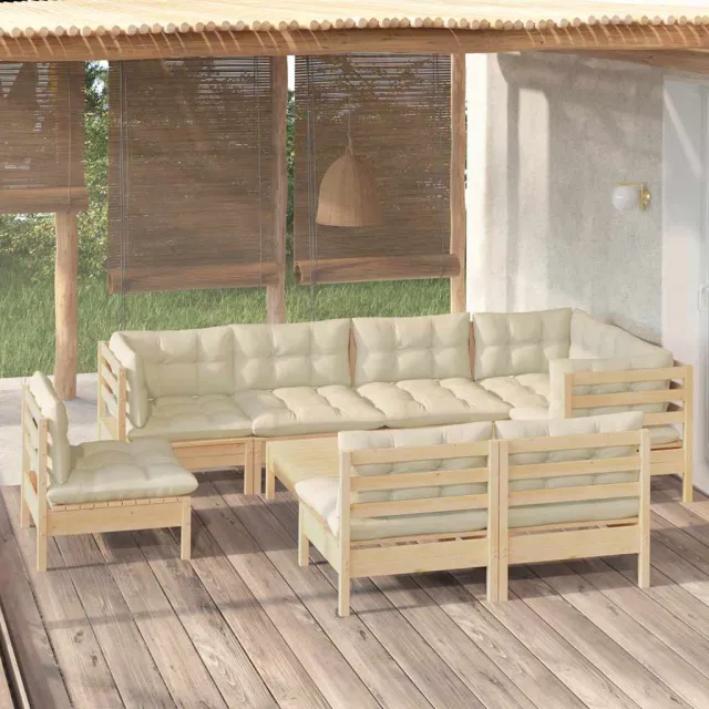 vidaXL 9-delige Loungeset met crèmekleurige kussens massief grenenhout, foto 2