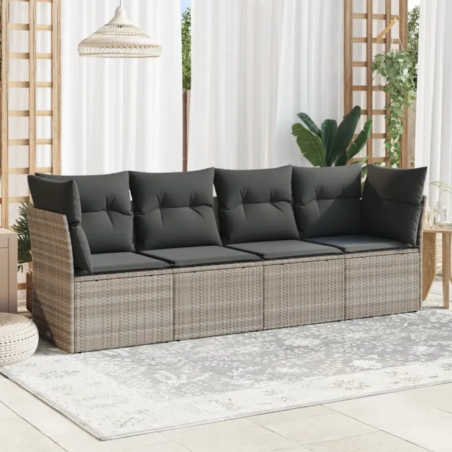 vidaXL 4-delige Loungeset met kussens poly rattan lichtgrijs grijs, foto 2