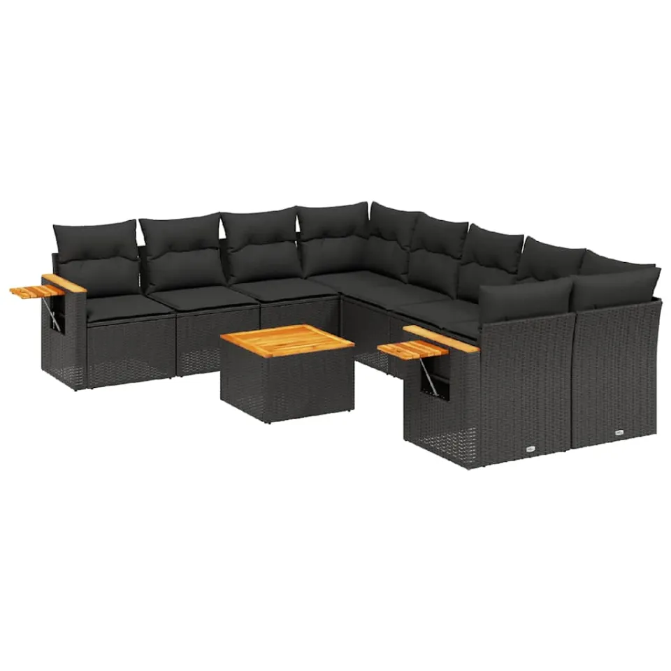 vidaXL 9-delige Loungeset met kussens poly rattan zwart, foto 3