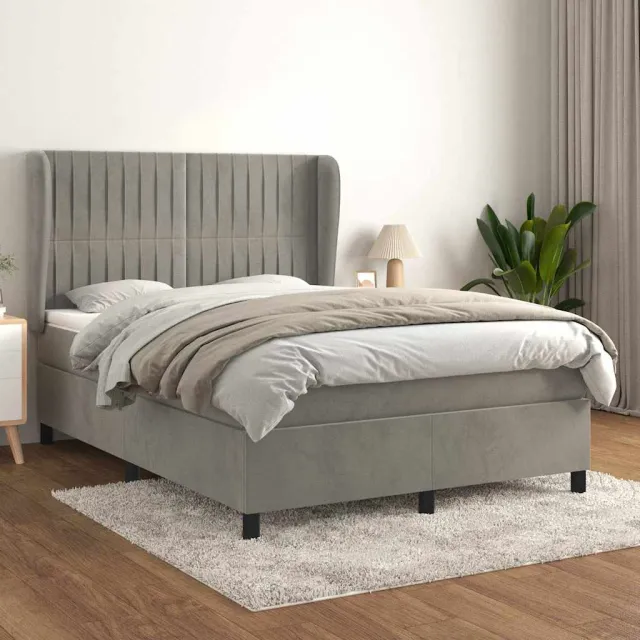 vidaXL Boxspring met matras fluweel lichtgrijs 140x190 cm grijs