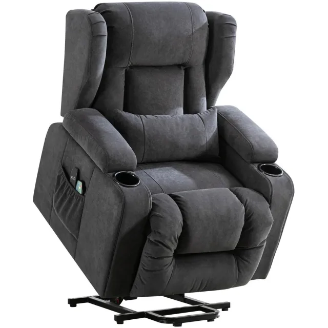 J.T.R Elektrische sta- en relaxstoel met stofbekleding, opstaunthulp en recliningfunctie, grijs.