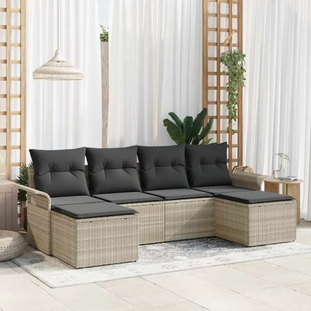 vidaXL Tuin Sofa Set 6 st Lichtgrijs poly rattan, foto 2