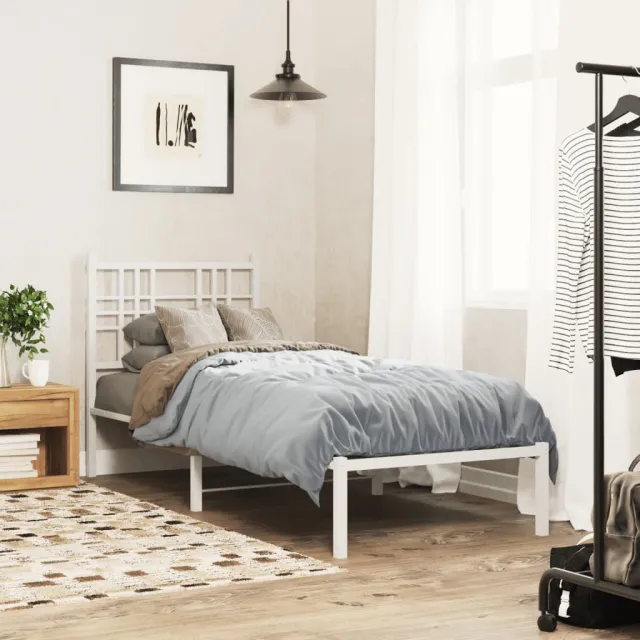 vidaXL Bedframe met hoofdbord zonder matras metaal wit 75x190 cm