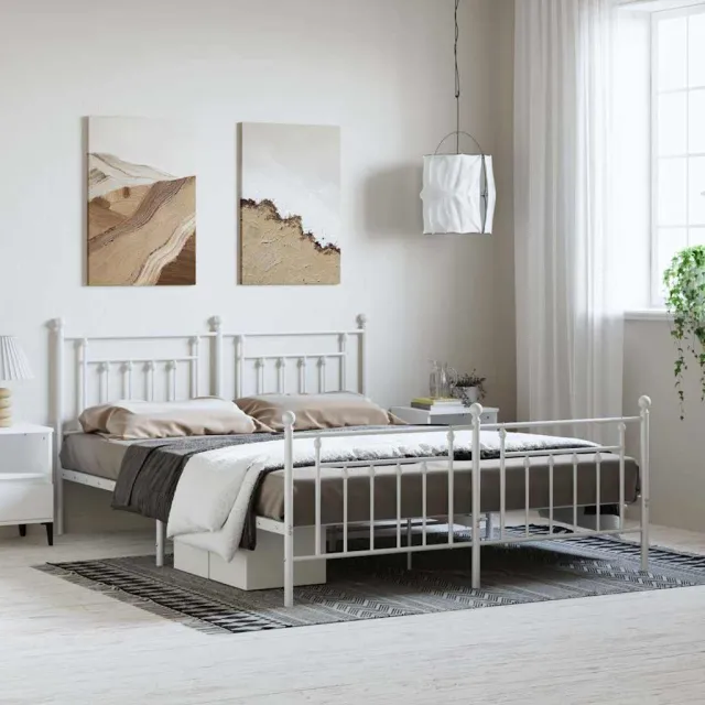 vidaXL Bedframe met hoofd- en voeteneinde metaal wit 183x213 cm