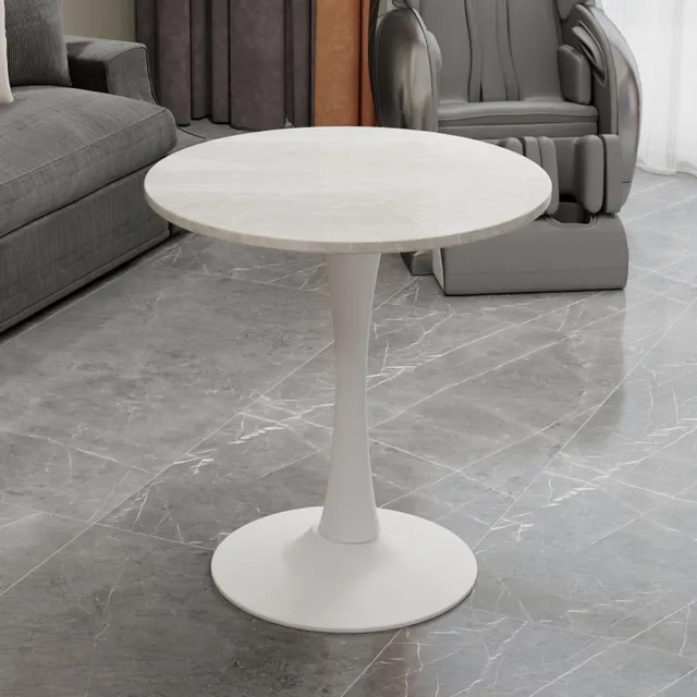 REDOM Ronde Bijzettafel - Strakke Lijnen - Modern - Woonkamer - Kunstmarmer - Wit White