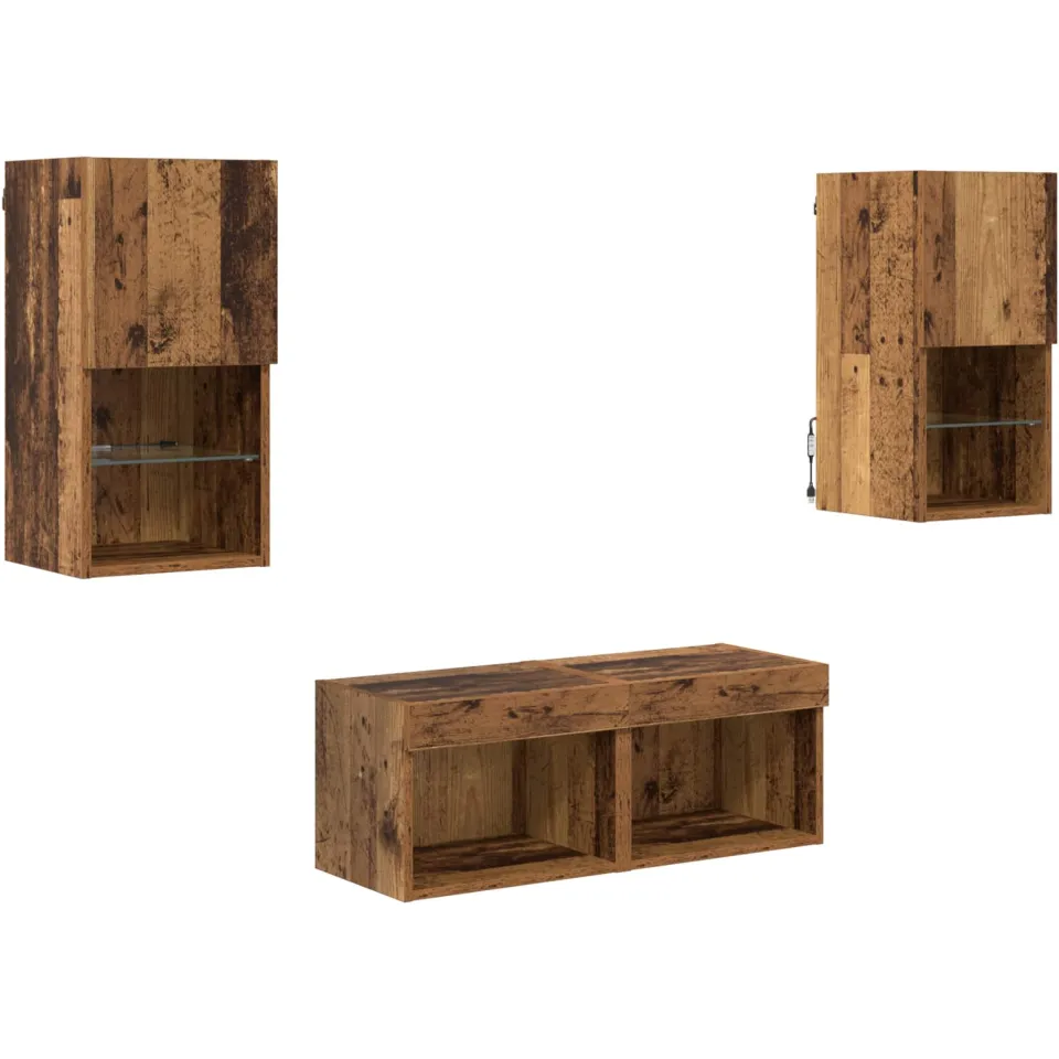vidaXL TV Wandkasten 4 st Oud Hout Bewerkt hout bruin, foto 3