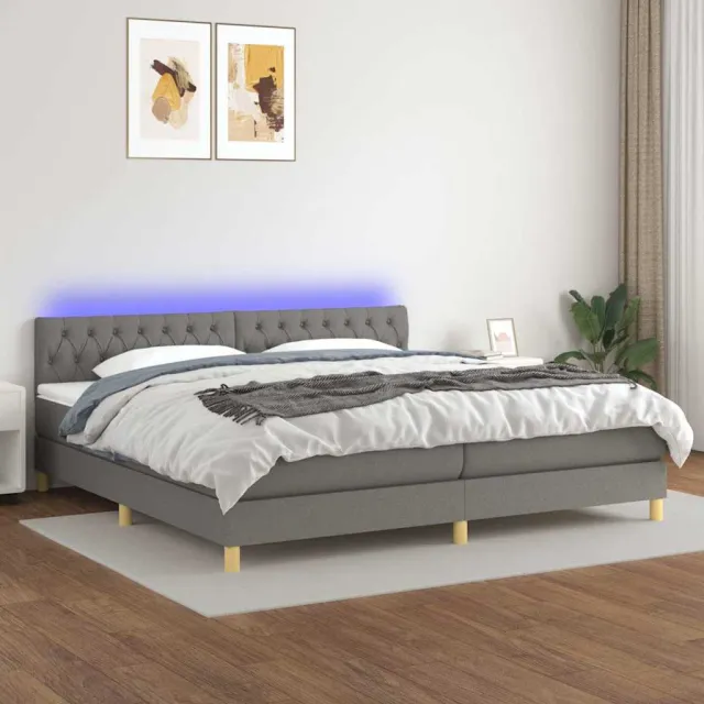 vidaXL Boxspring met matras en LED stof donkergrijs 200x200 cm grijs