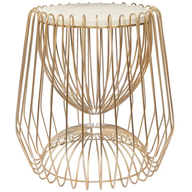 Padiro ronde bijzettafel - Ø 50 x 51 cm - Wit - Modern Art deco Glamour, Marmerlook - Marmer, Staal goud