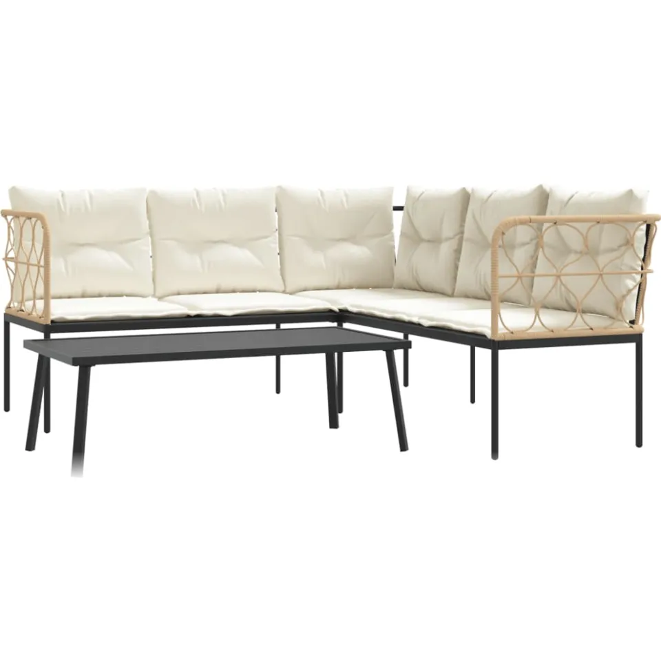 vidaXL Loungeset met kussens staal en textileen zwart
