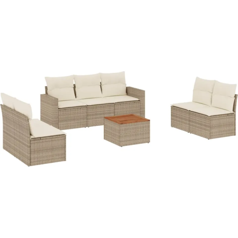 vidaXL 8-delige Loungeset met kussens poly rattan beige, foto 3