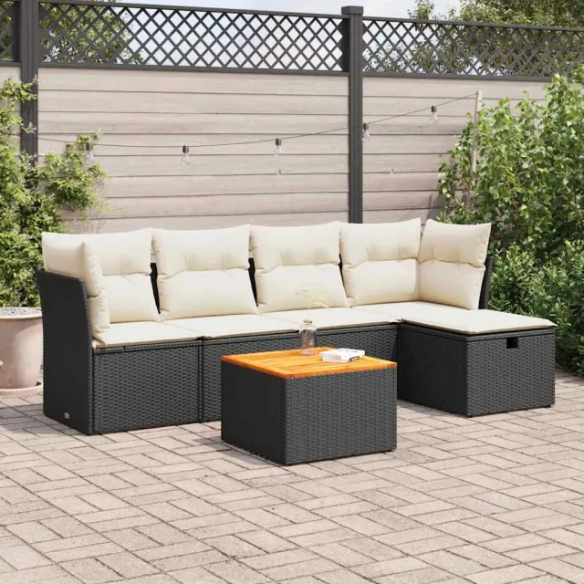 vidaXL 6-delige Loungeset met kussens poly rattan zwart, foto 2