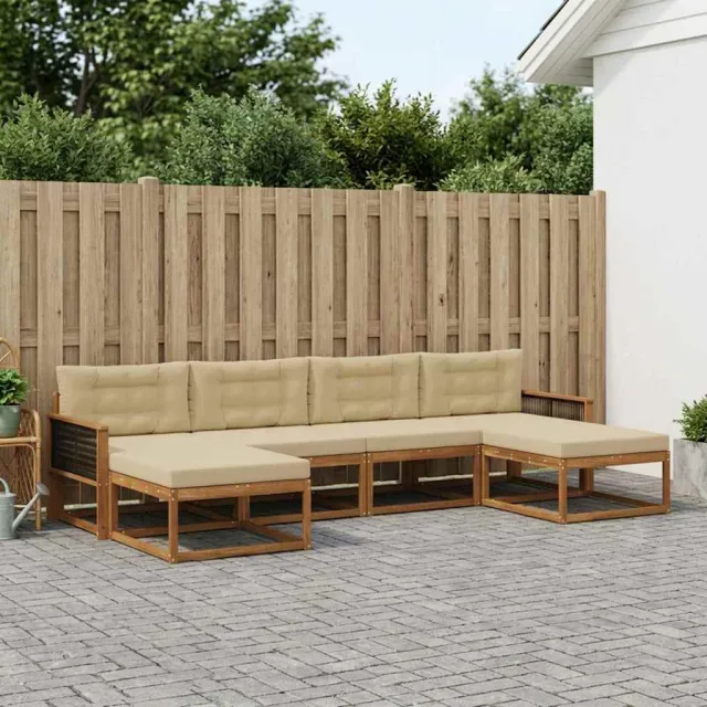 vidaXL Buiten bankenset 6 st 6-zits Natuurlijk en Beige