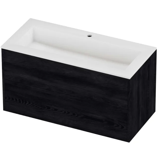 Proline Aristo Badmeubelset Polystone Elegant 1 Kraangat 100x46x54 cm Mat White Black Oak Eiken