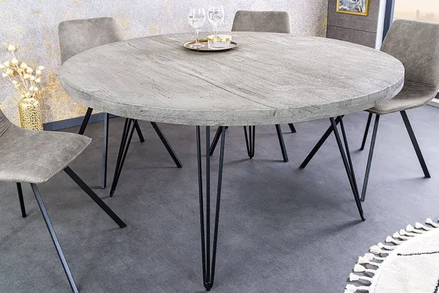 Invicta Interior Ronde eettafel SCORPION 120cm grijs massief mangohout zwarte metalen poten Hairpin Poten - 43664 Zie omschrijving
