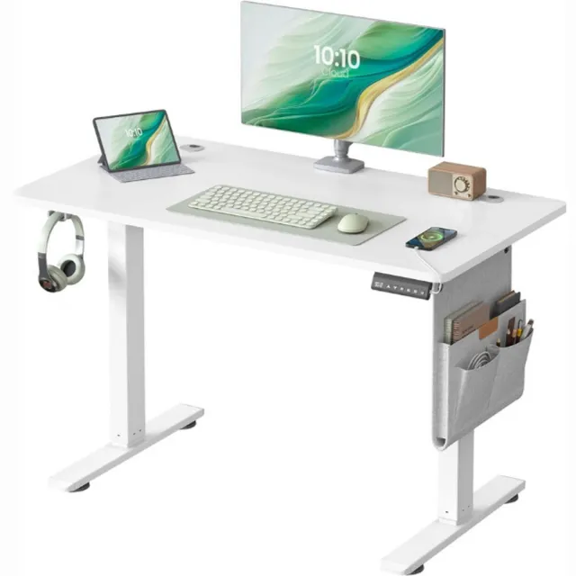 Songmics Elektrisch in hoogte verstelbaar bureau, 100 x 60 cm, geheugenfunctie met 4 hoogtes, USB-C-aansluiting WIT