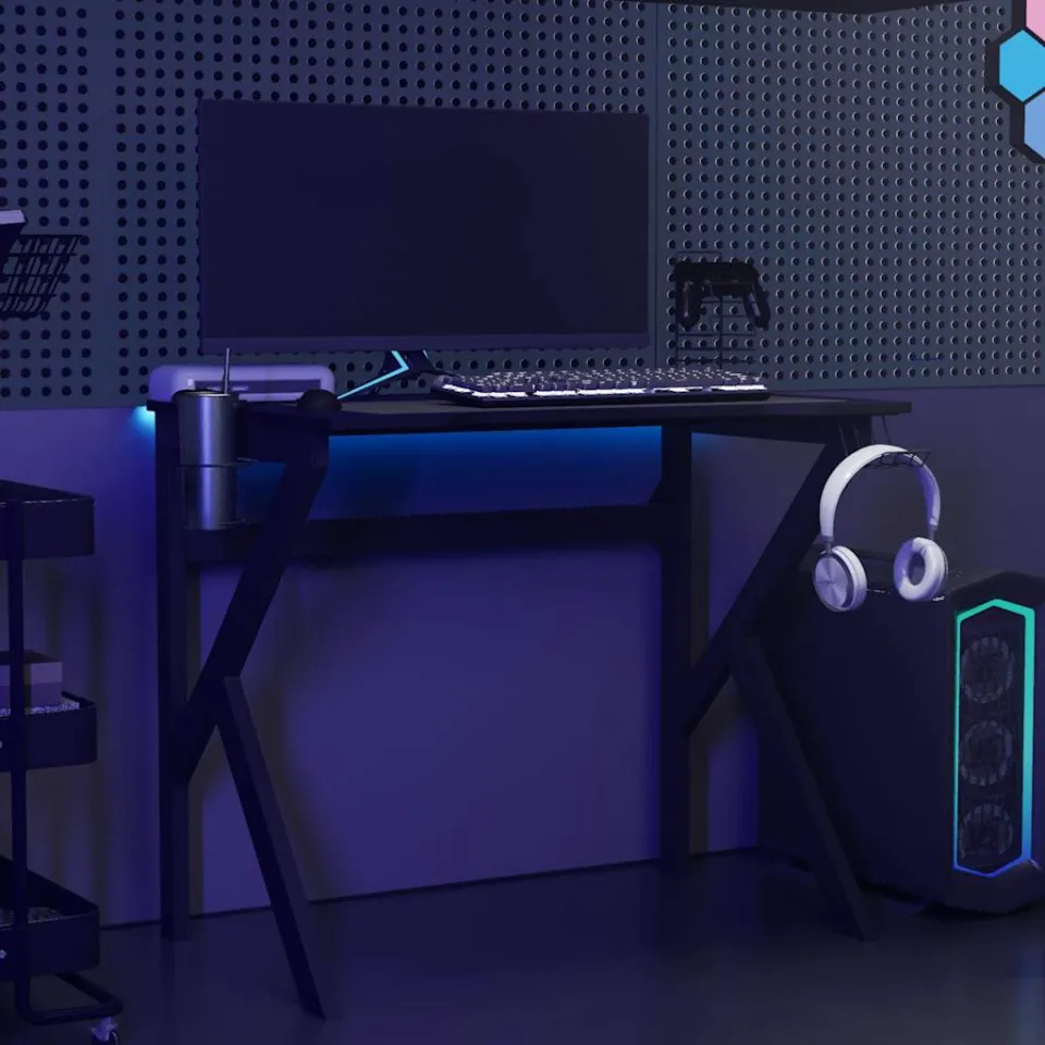 vidaXL Gamingbureau met K-vormige poten 90x60x75 cm zwart, foto 2
