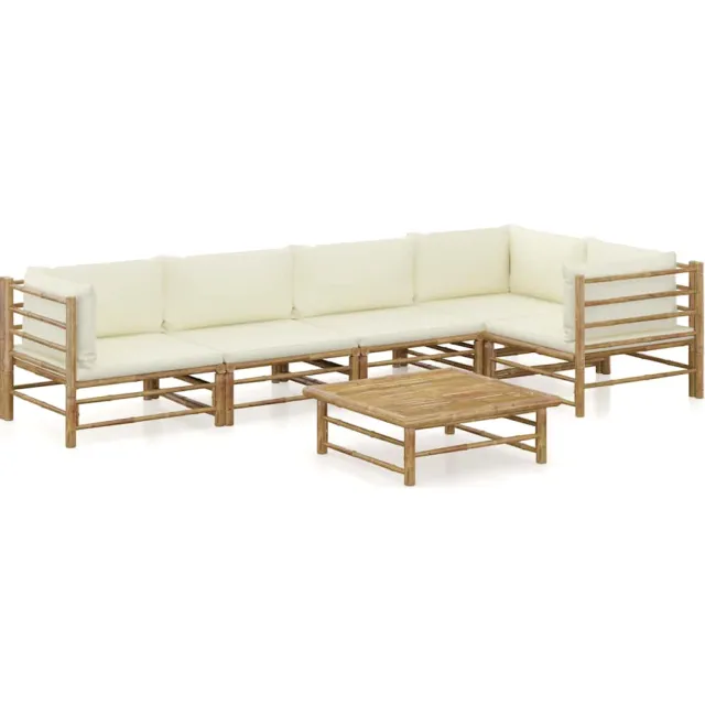 vidaXL 6-delige Loungeset met crèmewitte kussens bamboe, foto 2
