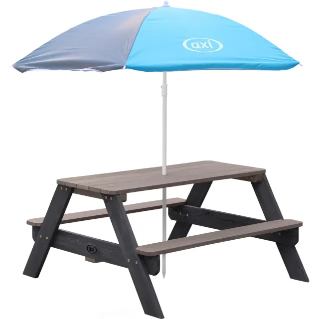 Axi Nick Picknicktafel Antraciet/grijs - Parasol Blauw/grijs - Picknick tafel voor kinderen van FSC hout