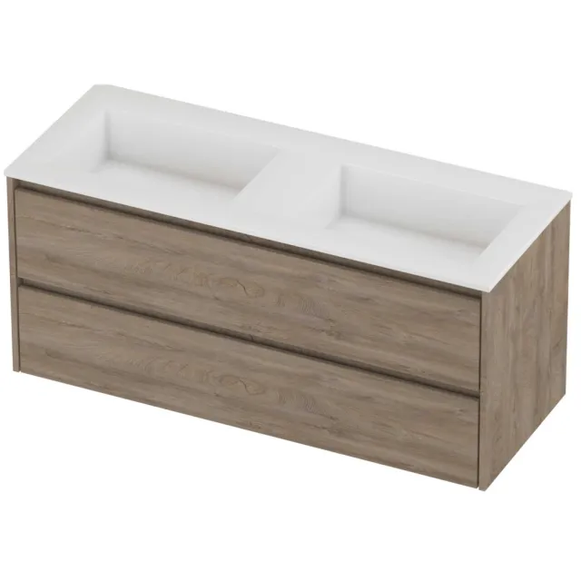 Proline Aristo Badmeubelset Polystone Elegant Dubbel 120x46x54 cm Glans Wit Raw Oak Eiken