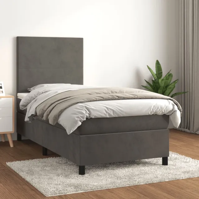 vidaXL Boxspring met matras fluweel donkergrijs 90x190 cm grijs