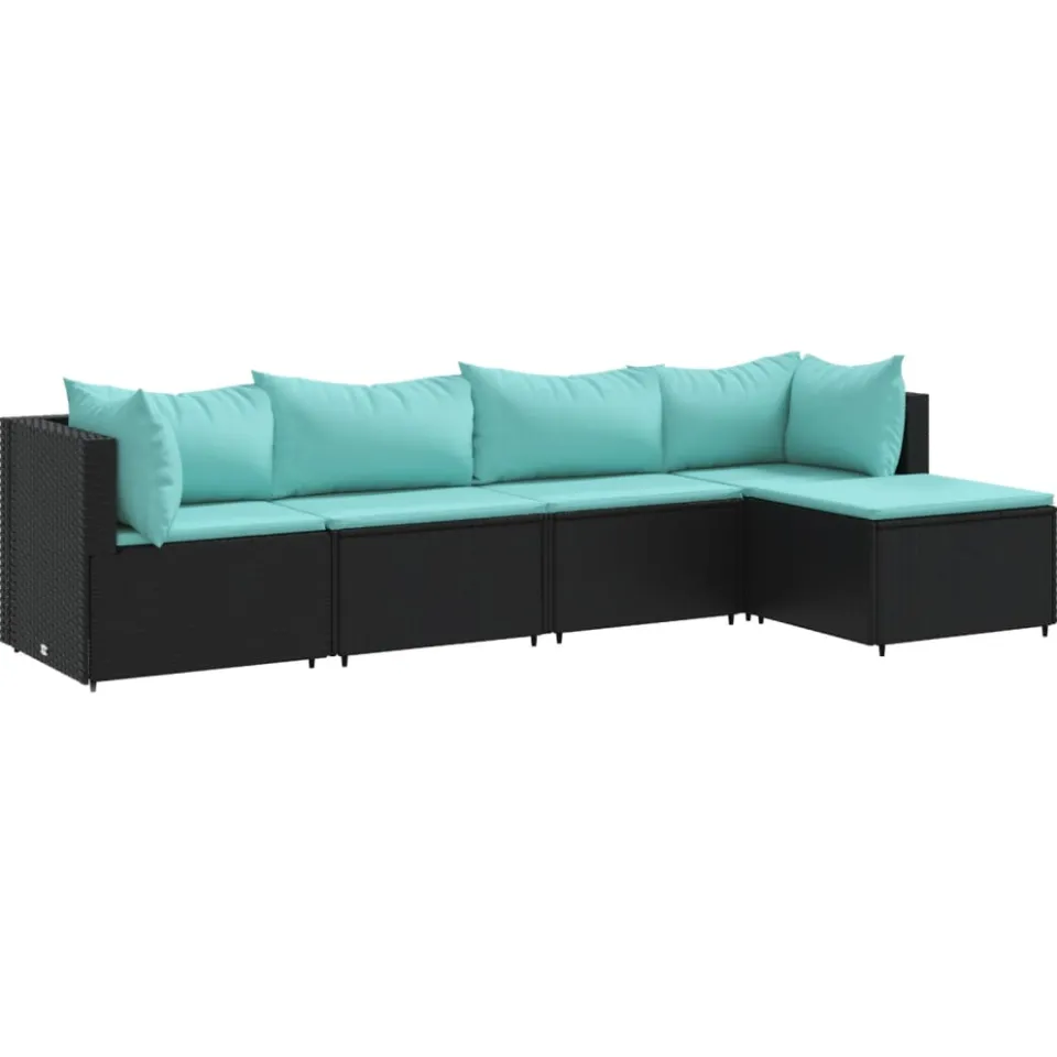 vidaXL 5-delige Loungeset met kussens poly rattan zwart, foto 3