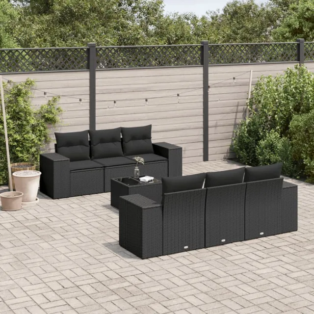 vidaXL 7-delige Loungeset met kussens poly rattan zwart, foto 2