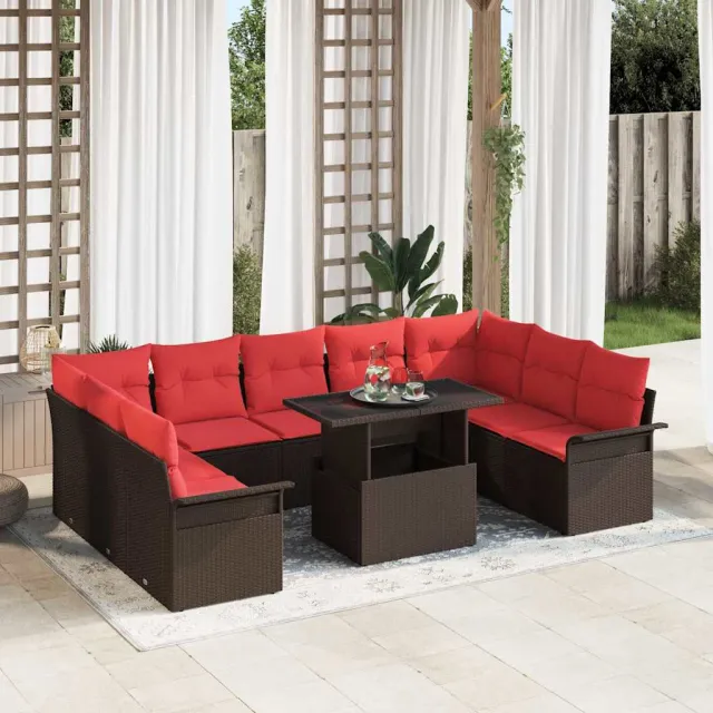 vidaXL Tuin Sofa Set 10 st Bruin Poly riet