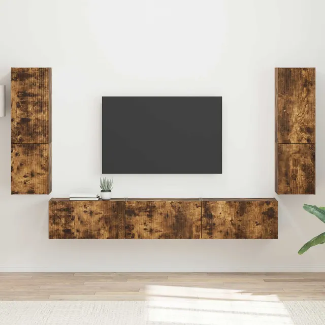 vidaXL Tv-meubelset 4 st Gerookt eiken Bewerkt hout Bruin