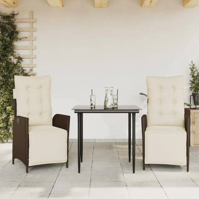 vidaXL 3-delige Tuinset met kussens poly rattan bruin, foto 2