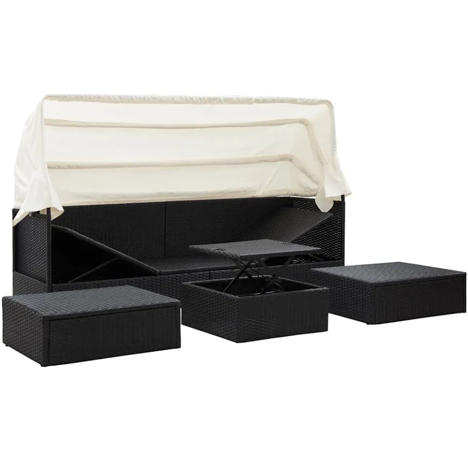 vidaXL Tuinbed met luifel poly rattan zwart, foto 3
