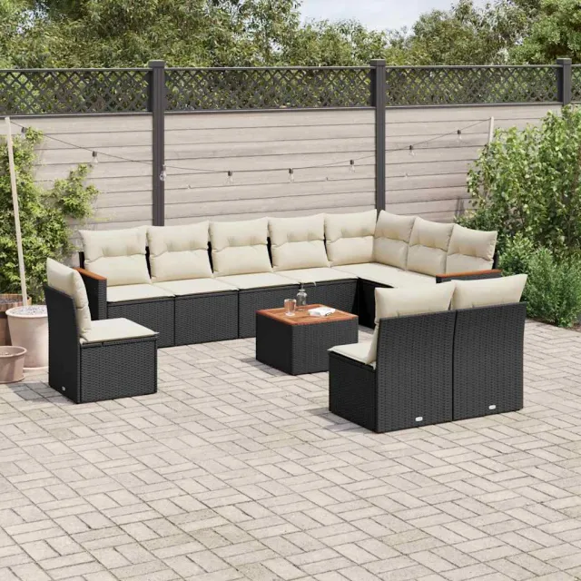vidaXL 11-delige Loungeset met kussens poly rattan zwart, foto 2