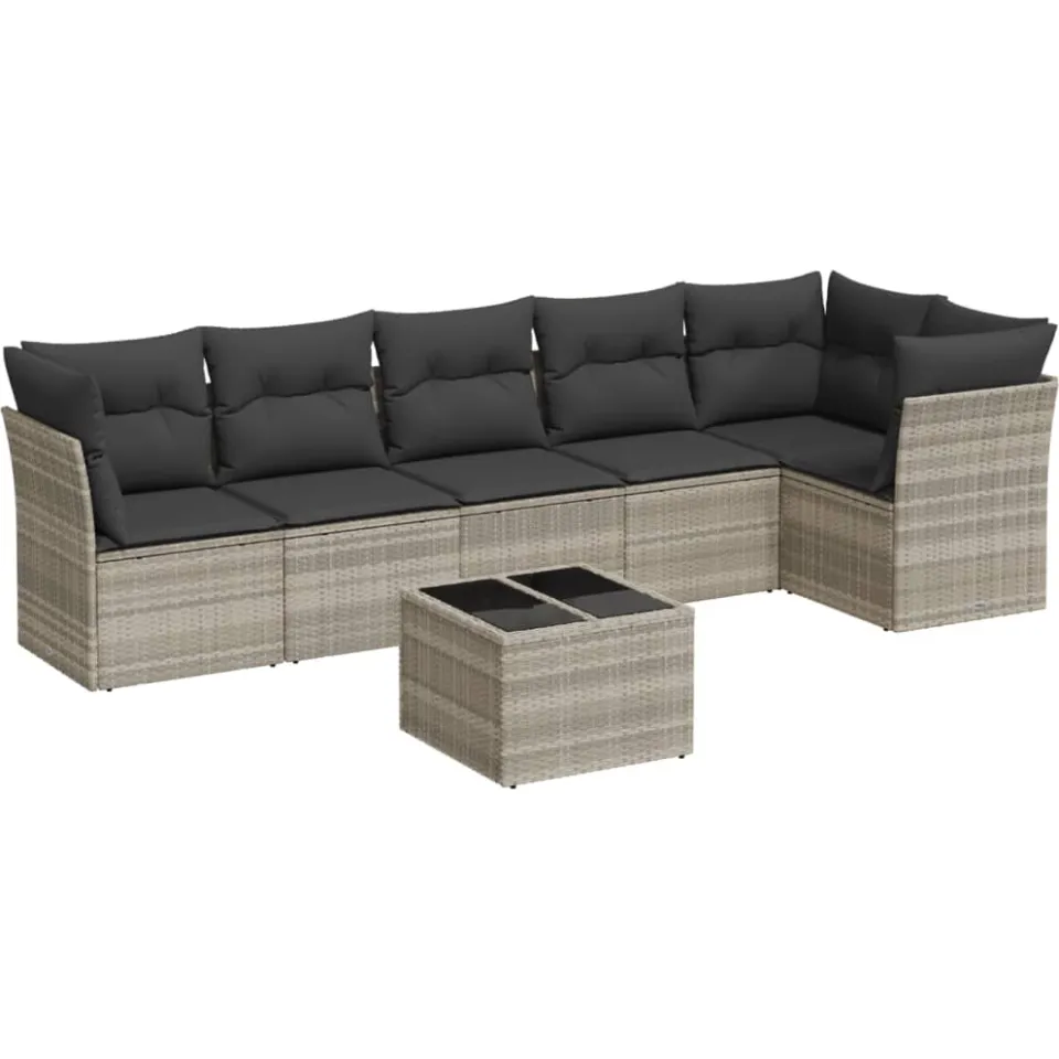 vidaXL 7-delige Loungeset met kussens poly rattan lichtgrijs grijs, foto 4