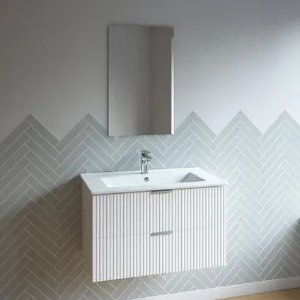 Aurlane Badmeubelset Amelia 80cm - Wit - Met Spiegel En Wastafel - Met 2 Lades - Met Witte Wastafel, foto 3