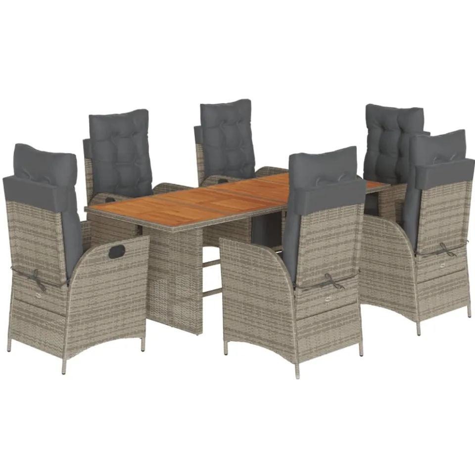 vidaXL 7-delige Tuinset met kussens poly rattan grijs, foto 3