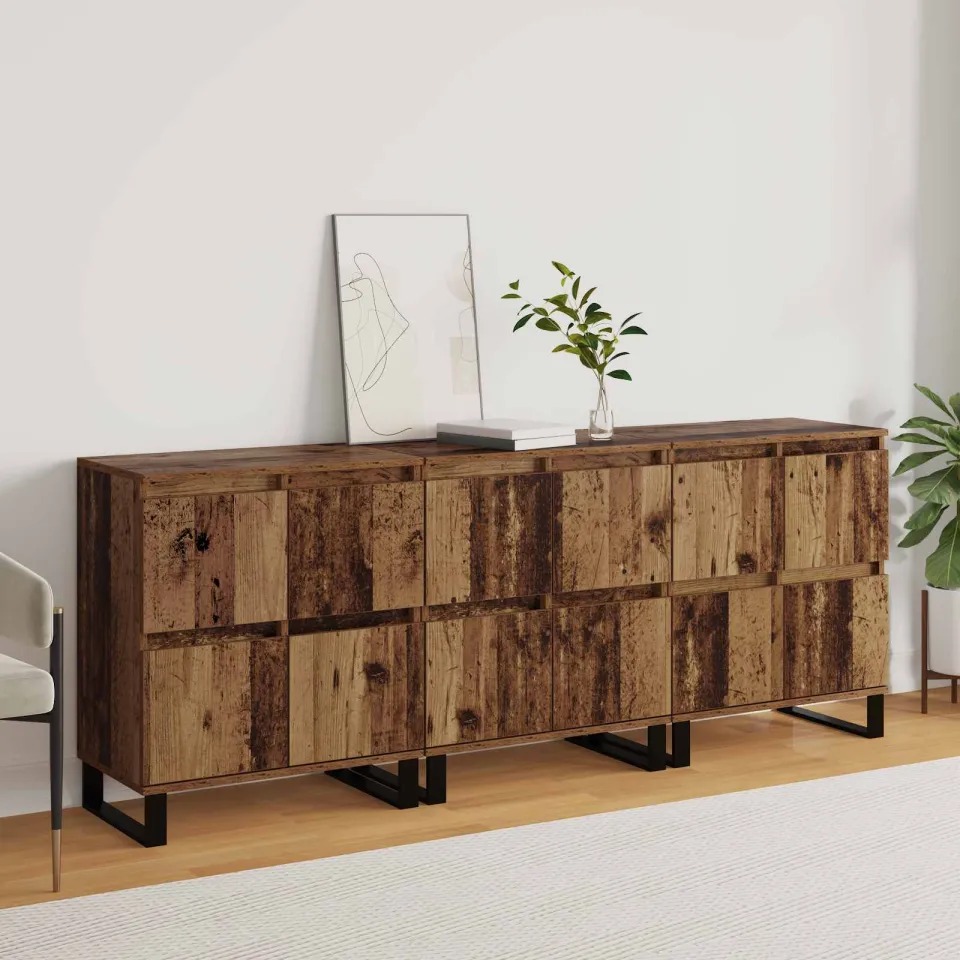 vidaXL Dressoir 3 st Oudhout 60 x 35 x 70 cm bruin, foto 4