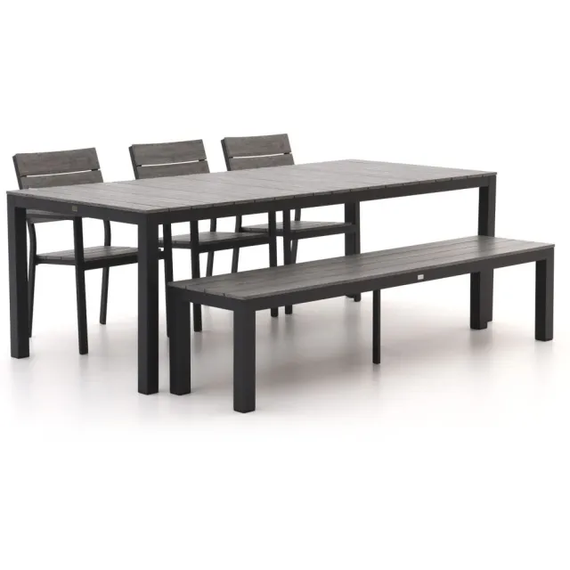 Bellagio tuinmeubelen Bellagio Fidenza 220cm dining tuinset met bank 5-delig stapelbaar Zwart
