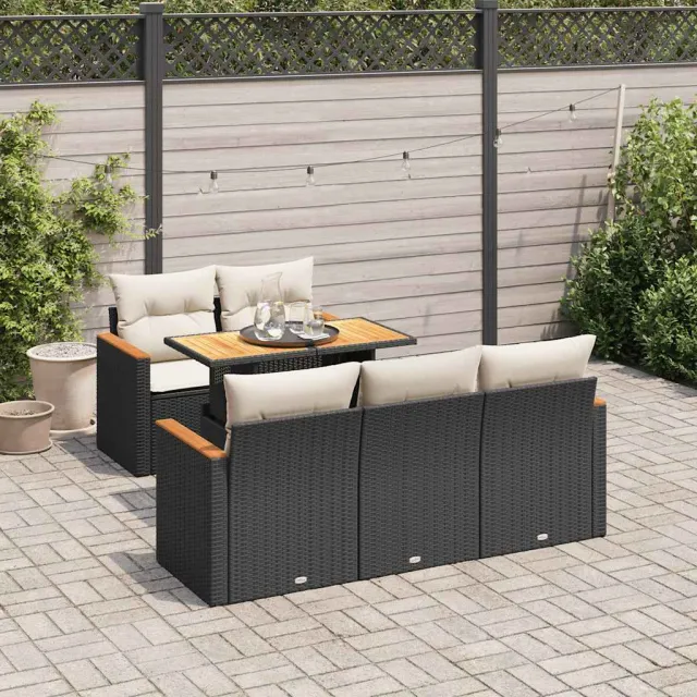 vidaXL 6-delige Loungeset met kussens poly rattan acacia zwart, foto 2