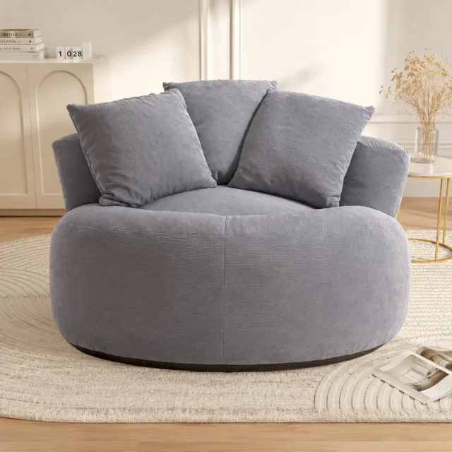 REDOM Zitzak - Rond - Met rugleuning - Hoge veerkracht - Moderne stijl - Woonkamer en slaapkamer - Ribstof - Grijs - 120 x 120 x 65 cm