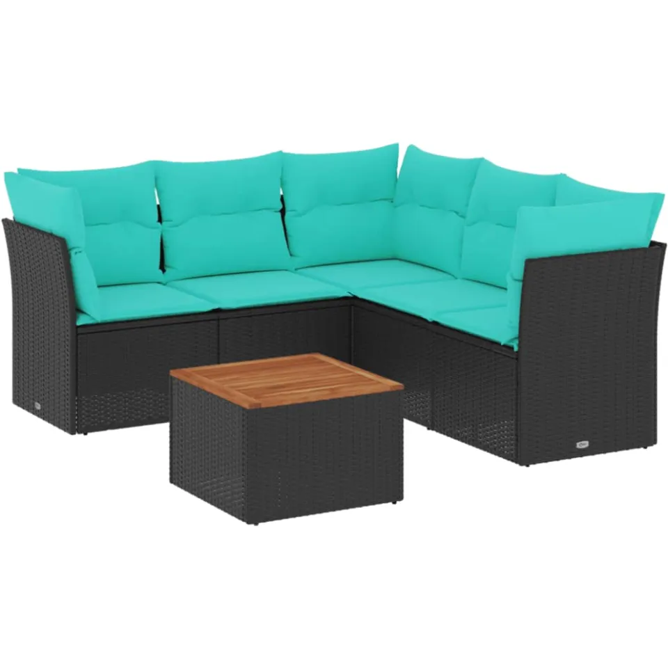 vidaXL 6-delige Loungeset met kussens poly rattan zwart, foto 3