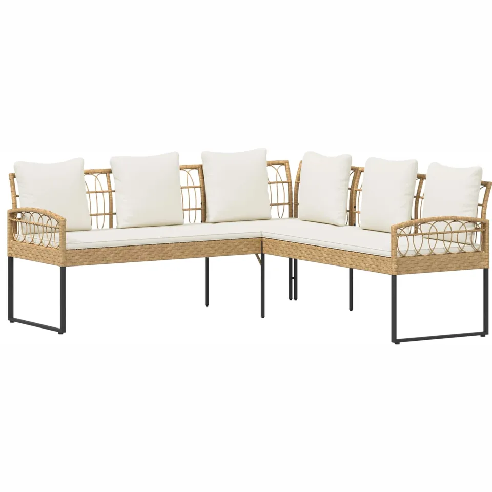 vidaXL Tuinbankenset 2 st Naturel Poly Rattan Staal Beige