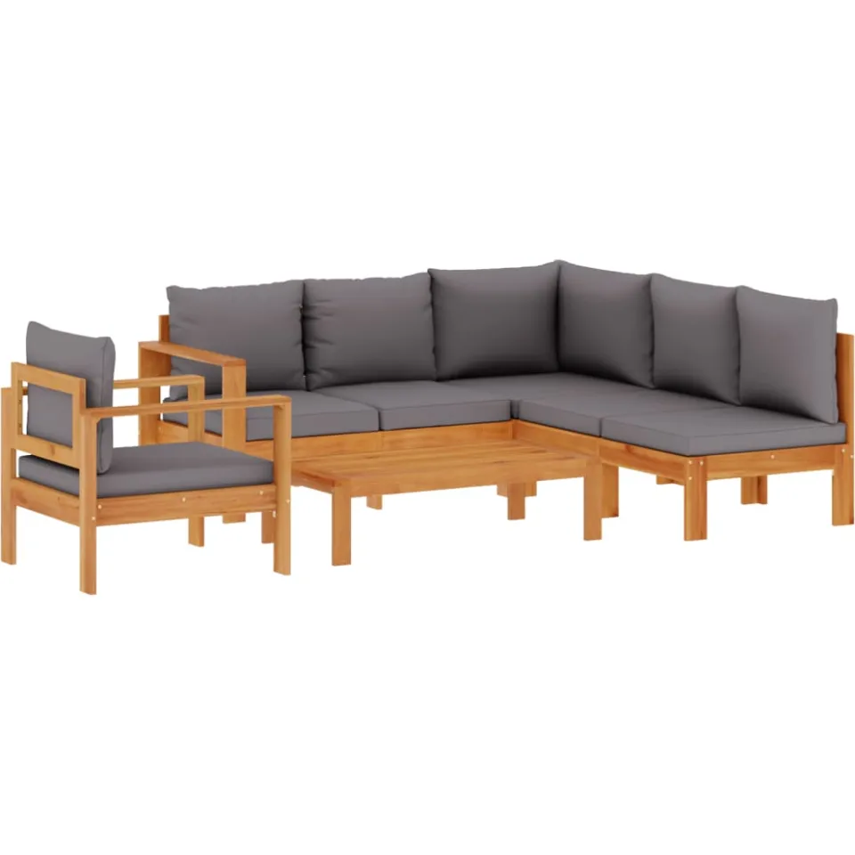 vidaXL 5-delige Loungeset met kussens massief acaciahout grijs, foto 3
