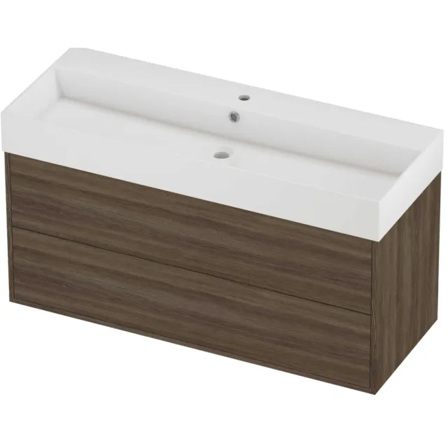 Proline Zara Badmeubelset Porselein Loft 1 Kraangat Voor Grepen 120x46x65 cm Glans Wit Vital Oak Eiken