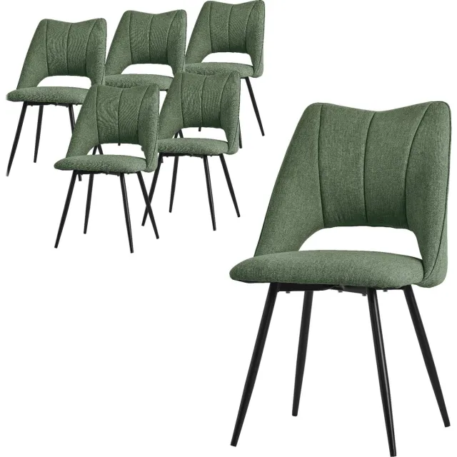 ml-design eetkamerstoelen set van 6 groen met polyester zitting en zwarte metalen poten Keukenstoelen met rugleuning gestoffeerde stoelen voor eetkamer keuken kantoor en armstoelen voor woonkamer