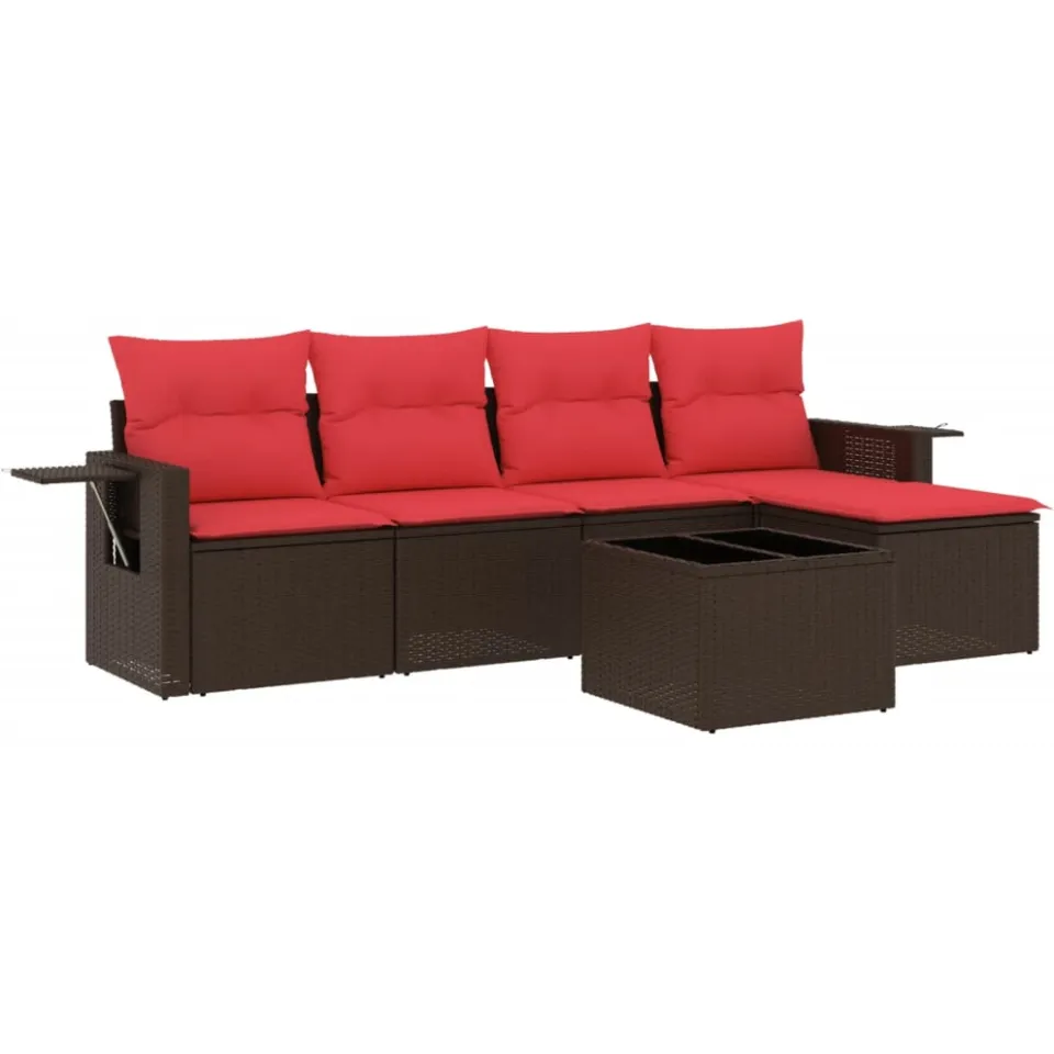 vidaXL 6-delige tuinbankset met kussens, bruin polyrotan, foto 3