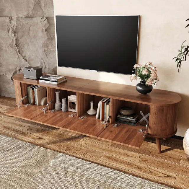 REDOM TV meubel - Vier klepdeuren - Afgeronde hoeken - Opbergruimte voor audio- en videoapparatuur - Vintage stijl - Woonkamer - MDF en spaanplaat - Walnoot - 180 x 38 x 47 cm Walnut