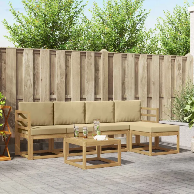 vidaXL Buiten bankenset 6 st 5-zits Wit en Beige
