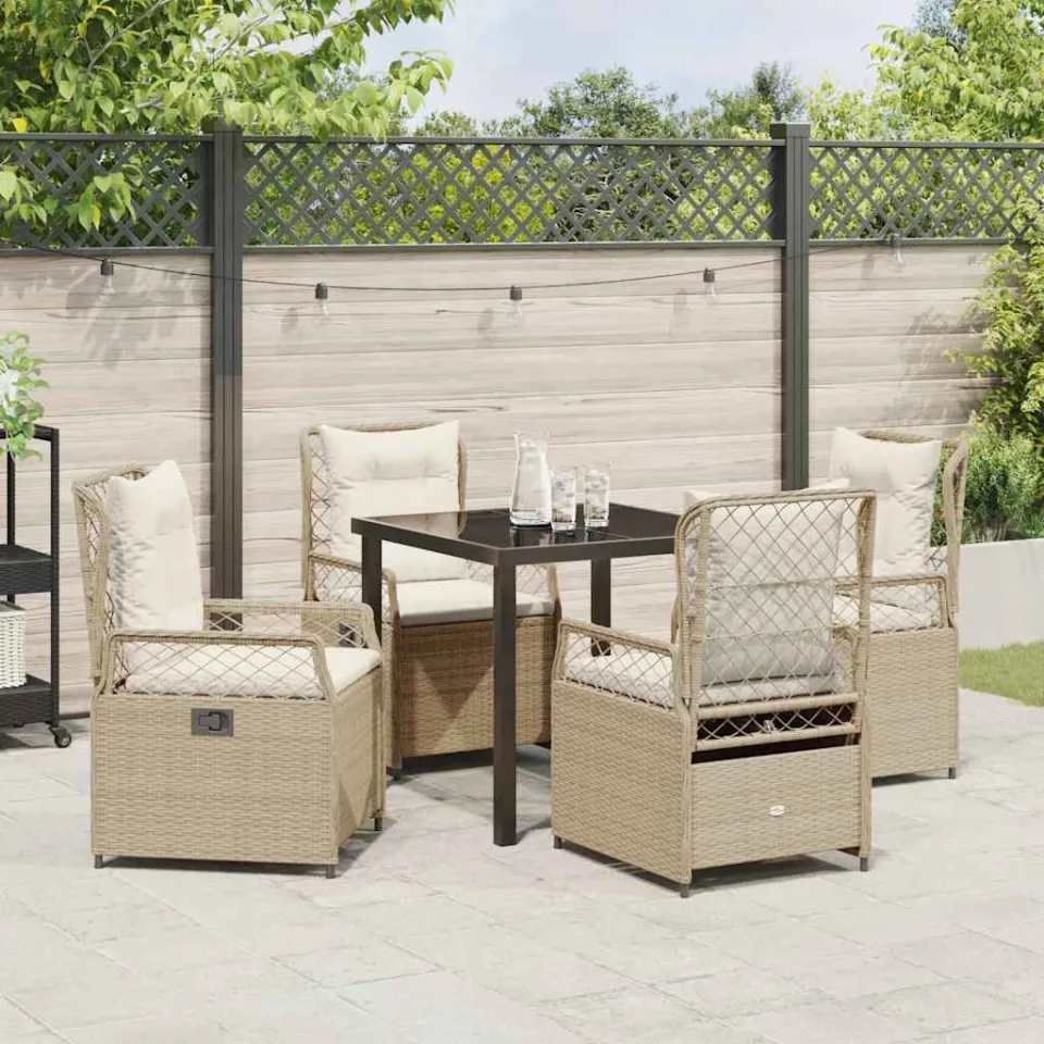vidaXL Tuin eettafelset 5 st Beige en Crème Wit poly rattan, foto 3